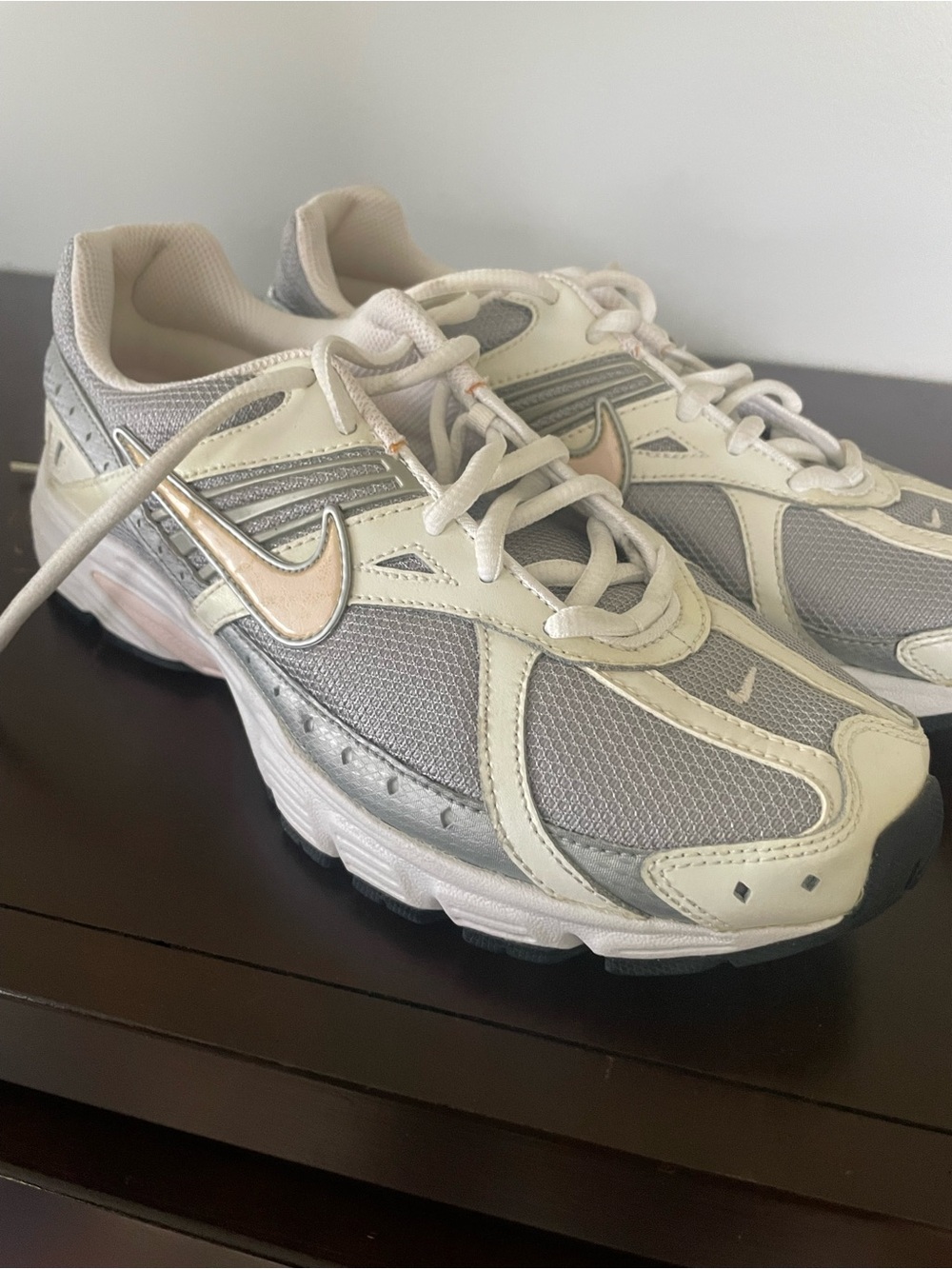 Nike Downshifter II Cream, Gray and Pink Mesh Running Sneakers